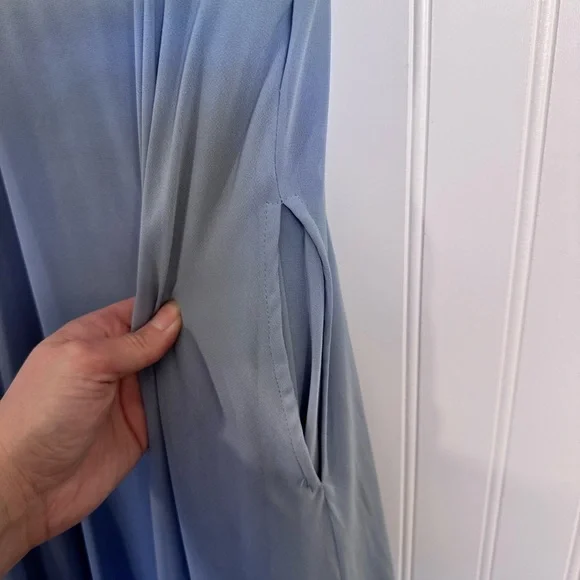 Birdy Grey Kaia Dress Chiffon Dusty Blue Maxi Dress Pockets Women’s Size Medium - Picture 7 of 13